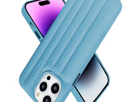 Sky Blue Stitch Leather Back Cover for iPhone Supply